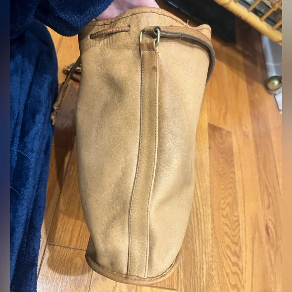 Coach Leather Drawstring Bucket Backpack in Tan